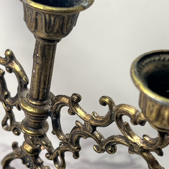 Vintage Mini Metal Candelabra - Art Nouveau Gold-Tone Taper Candle Holders Italy - Picture 3 of 8
